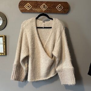 Free People Cream V-Neck Sweater